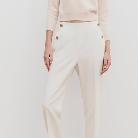 NEW Zara Women's BUTTONED STRAIGHT LEG PANTS White - Picture 3 of 11